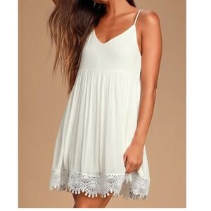 Lulus NWT Rhiannon Ivory Lace Babydoll Mini Dress Adjustable Straps M NEW